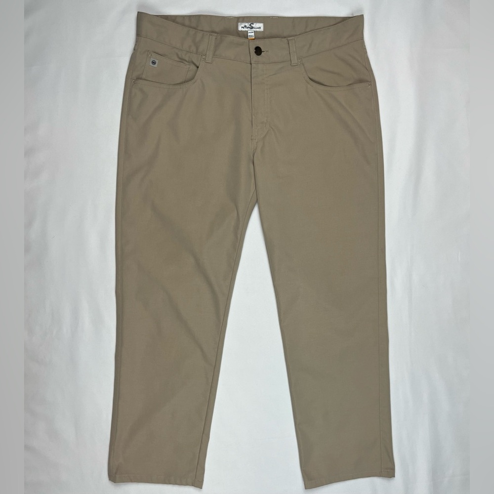 Peter Millar Mens Eb66 Performance Pants 34 x 27 Khaki/Tan 5 Pocket C3